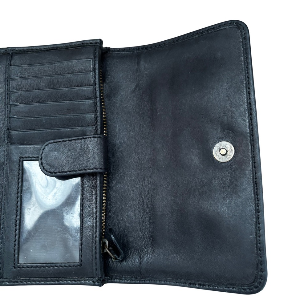 Lucky Penny Anthropologie Black Leather Trifold Wallet Checkbook Bow - Picture 4 of 7